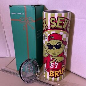 Six Seven Green and Red Grinch Skinny Tumbler with Lid